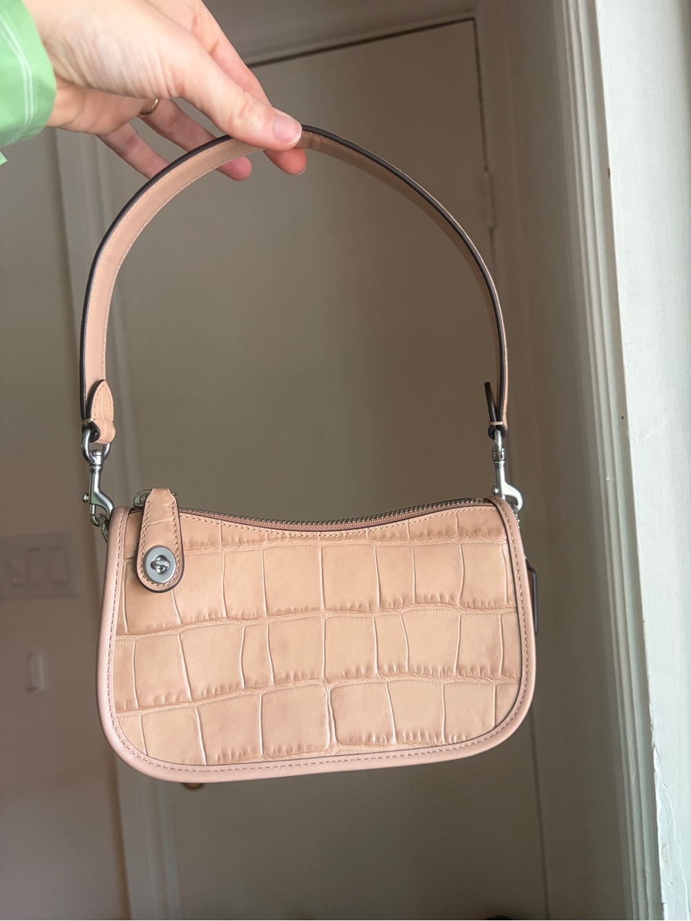 Coach Leather Croc-Embossed Shoulder Bag in Blush